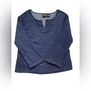 Route 66 Deep‎ Blue Denim Long Sleeve Women's Blouse